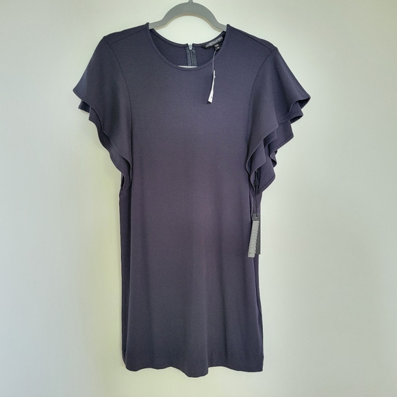 Felicity & Coco Dress Navy Blue Ruffle Flounce Flutter Sleeves XS Mini Shift - Picture 2 of 8